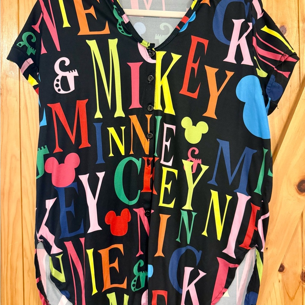 Colorful Mickey and Minnie Button-Up Shirt